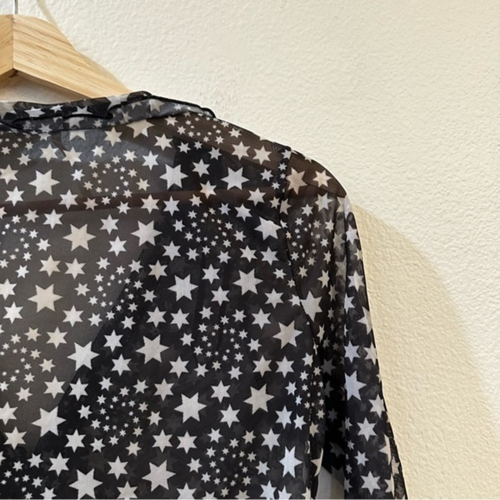 Free People Marne Star Print Sheer Mesh‎ Tie Front Coquette Blouse Top Size S - Picture 9 of 13